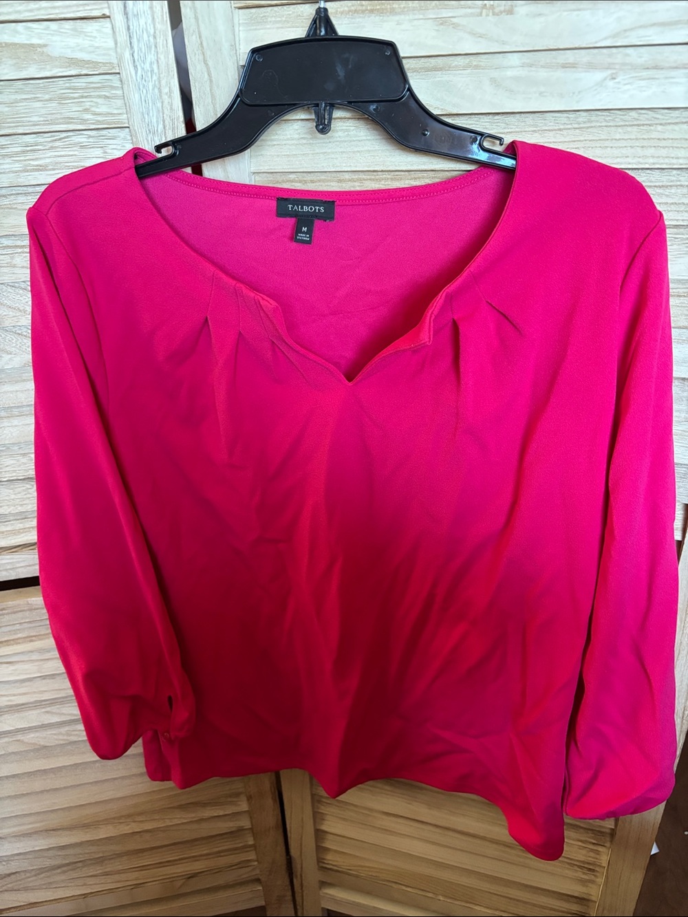 Talbots Hot Pink Long Sleeve V-Notch Top medium